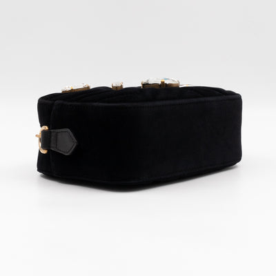GG Marmont Mini Black Velvet Crystals