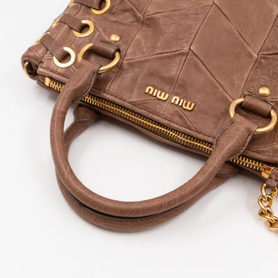 Grommet Tote Caramel Chevron Leather