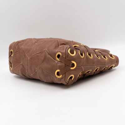 Grommet Tote Caramel Chevron Leather