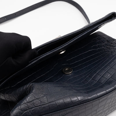 West Hollywood Medium Blue Croc Embossed Leather