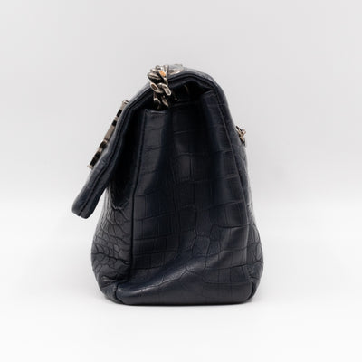 West Hollywood Medium Blue Croc Embossed Leather