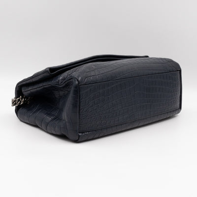 West Hollywood Medium Blue Croc Embossed Leather