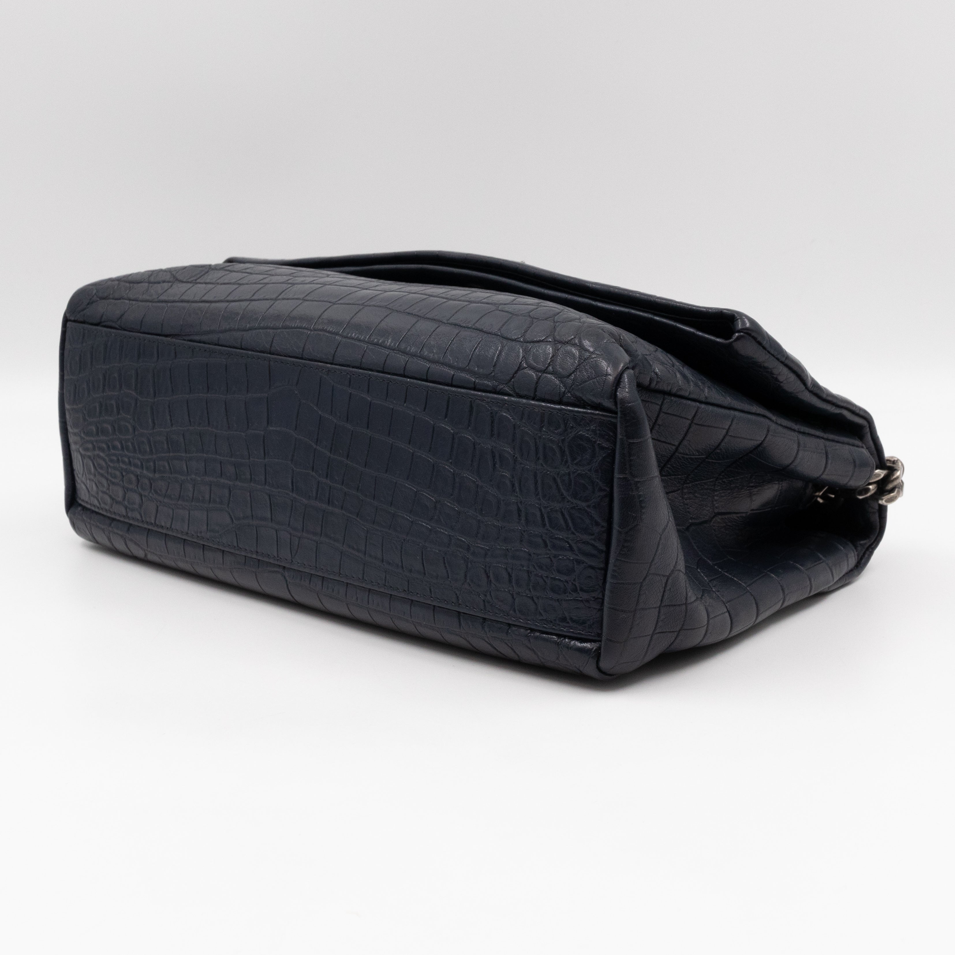 West Hollywood Medium Blue Croc Embossed Leather