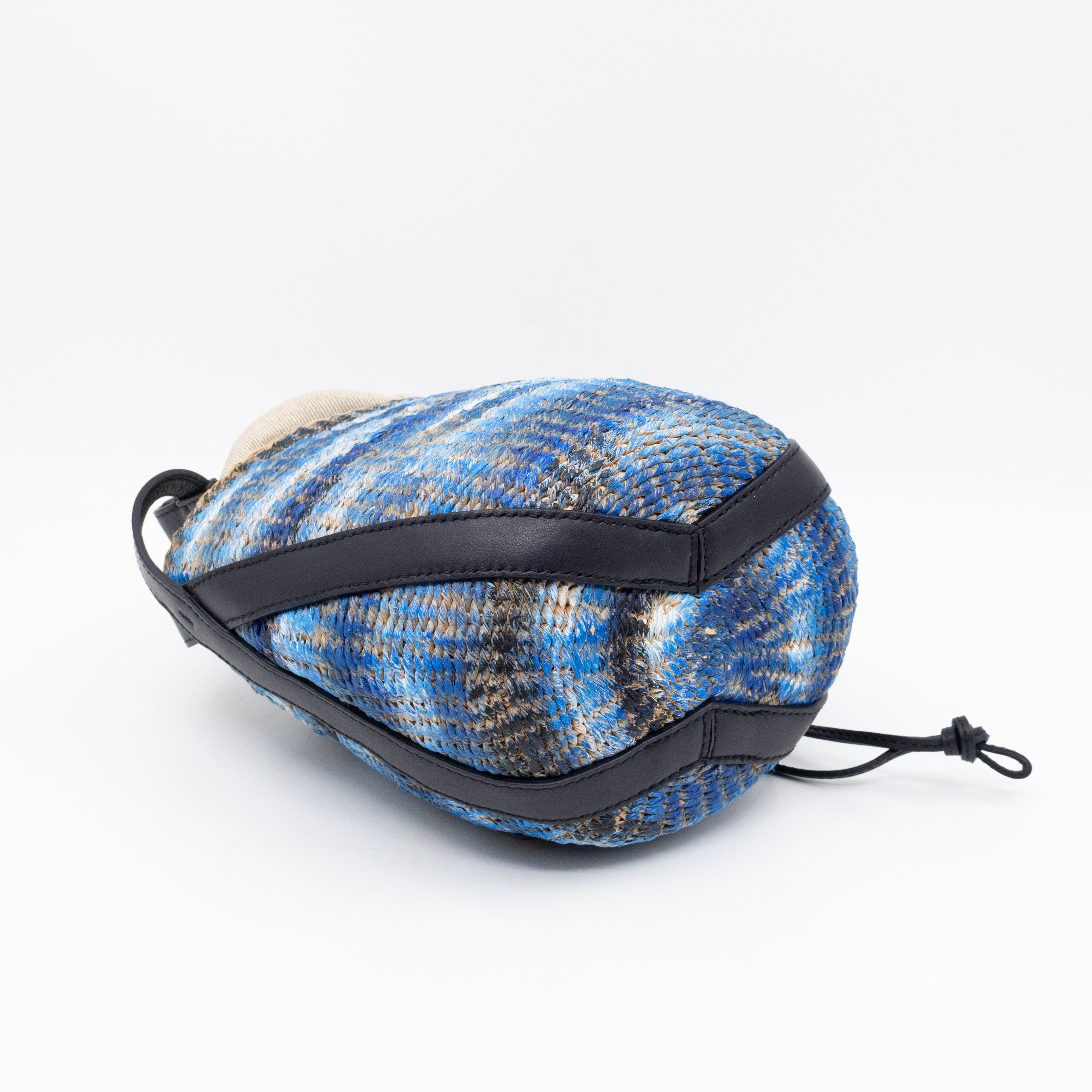 Tie-dye Linen Blue Raffia Bucket Bag
