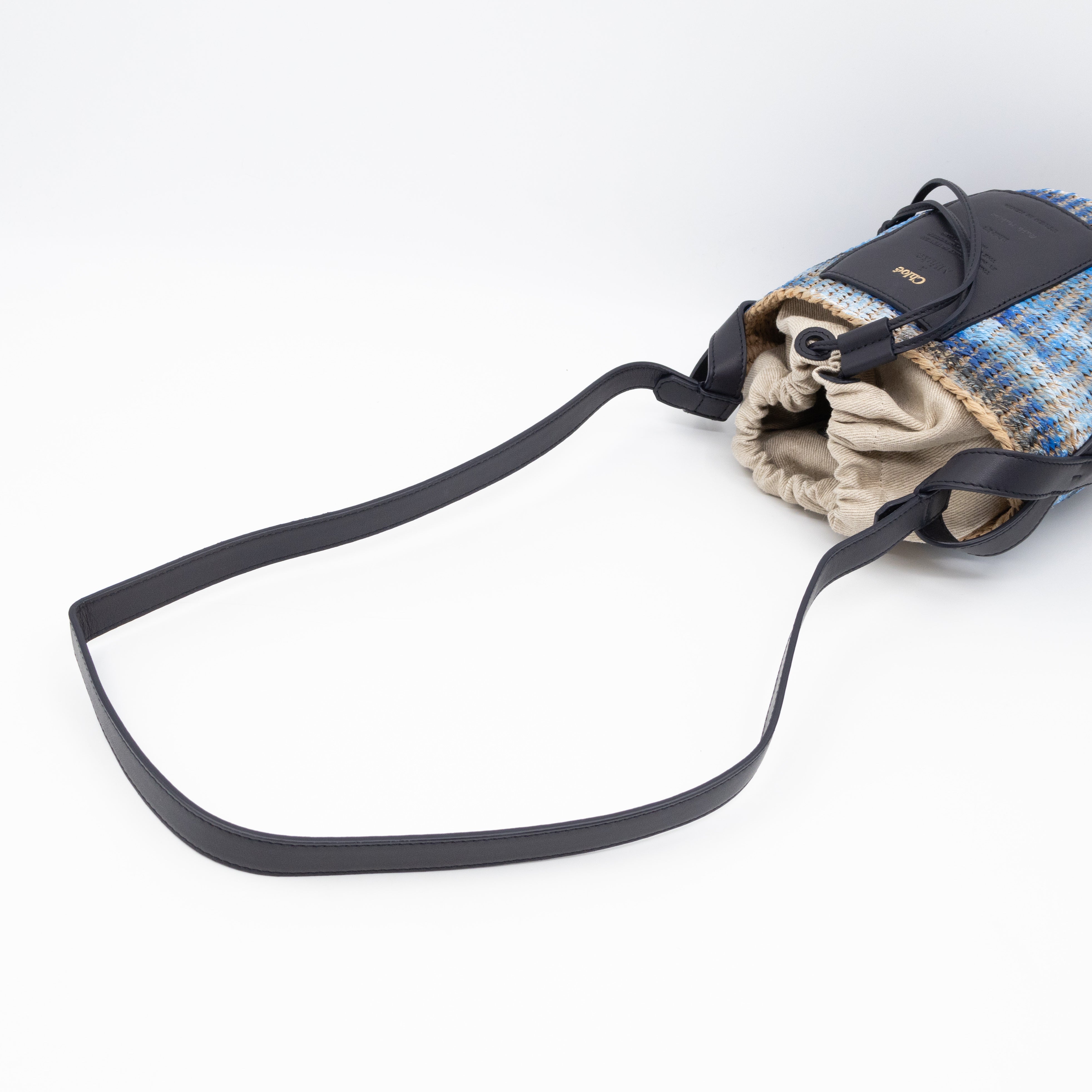 Tie-dye Linen Blue Raffia Bucket Bag