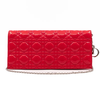 Lady Dior Clutch with Chain Red Cannage Patent Leather