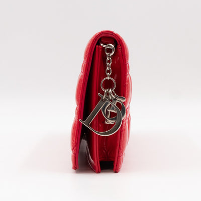 Lady Dior Clutch with Chain Red Cannage Patent Leather