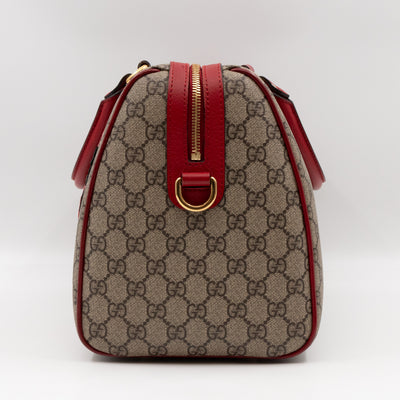 Top Handle Boston Bag GG Supreme Red Embroidered
