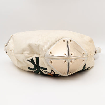 Large Indy Top Handle Bag White Python Leather Tattoo