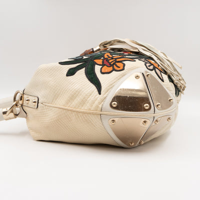 Large Indy Top Handle Bag White Python Leather Tattoo