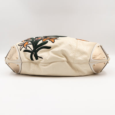 Large Indy Top Handle Bag White Python Leather Tattoo