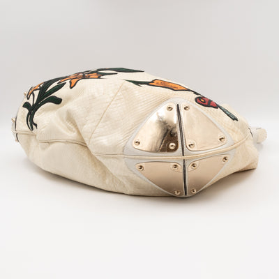 Large Indy Top Handle Bag White Python Leather Tattoo