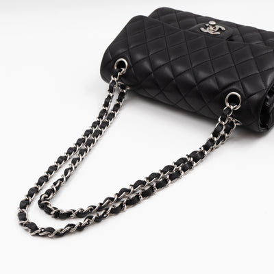 Classic Double Flap Small Black Lambskin Silver