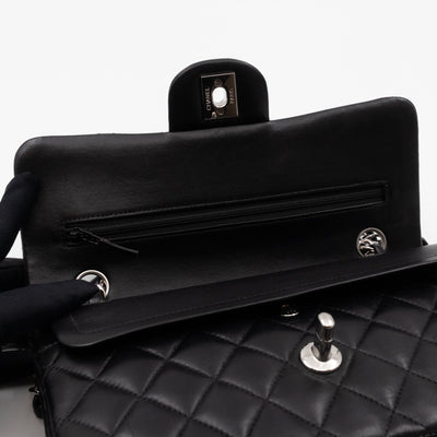 Classic Double Flap Small Black Lambskin Silver