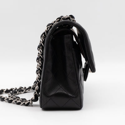 Classic Double Flap Small Black Lambskin Silver