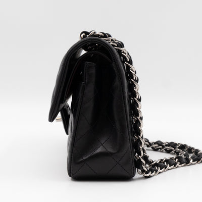 Classic Double Flap Small Black Lambskin Silver