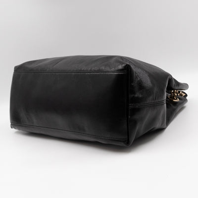 Soho Tassel Chain Tote Crumpled Black Patent Leather
