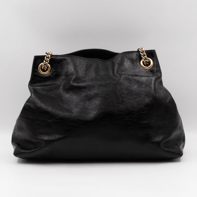 Soho Tassel Chain Tote Crumpled Black Patent Leather