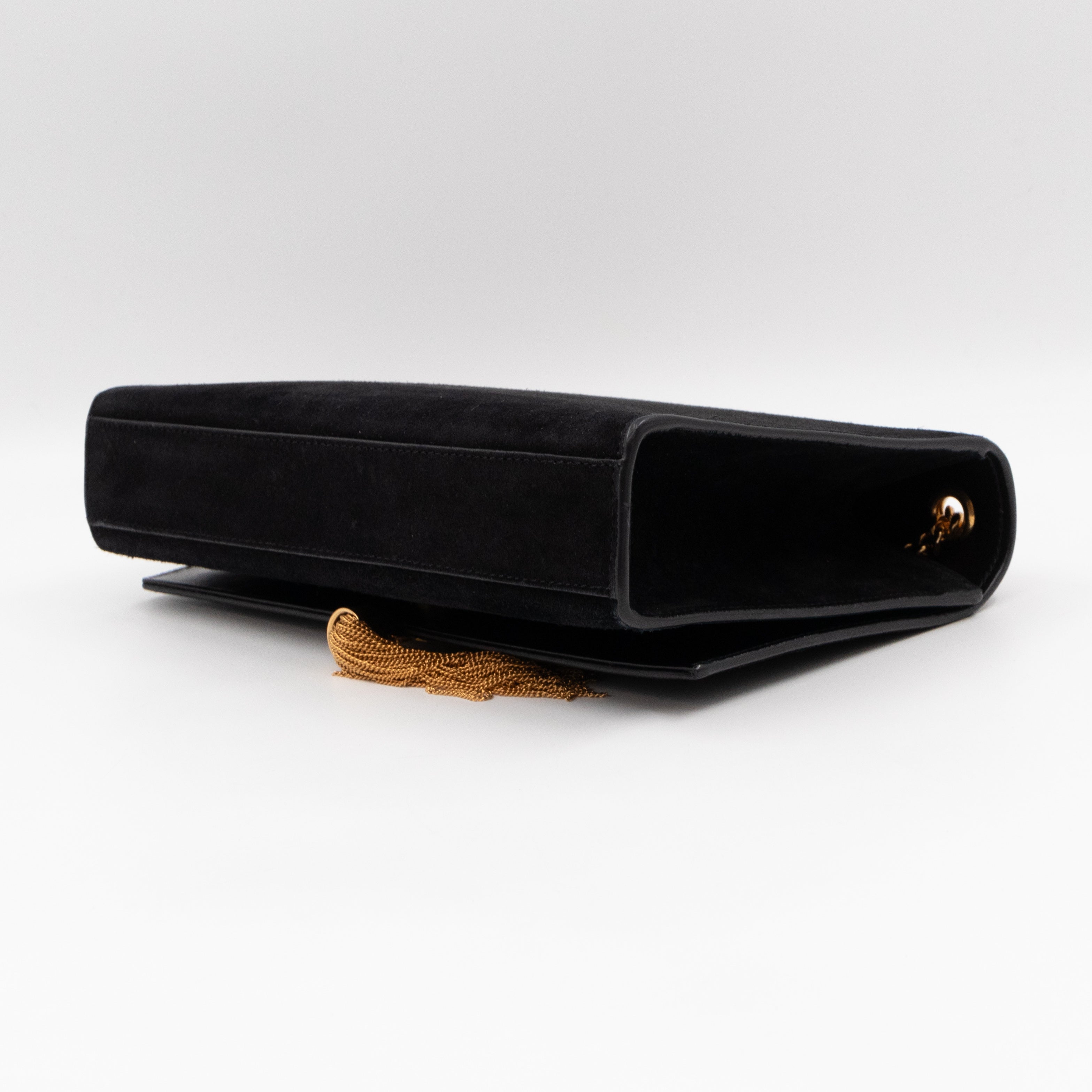 Kate Medium Tassel Black Suede Leather Gold