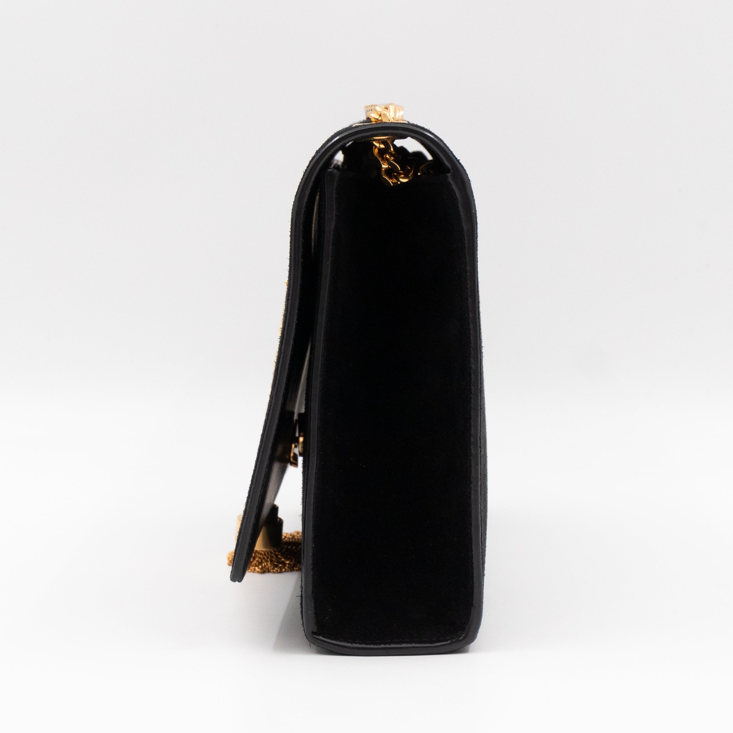Kate Medium Tassel Black Suede Leather Gold