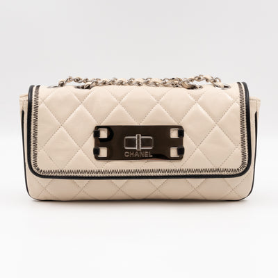 East West Mademoiselle Flap Bag White Leather