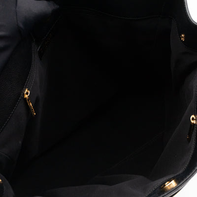 Tall Cerf Tote Black Leather Gold