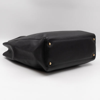 Tall Cerf Tote Black Leather Gold