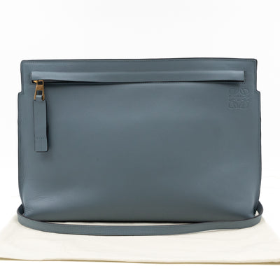 T Pouch Large Shoulder Bag Light Blue Leather