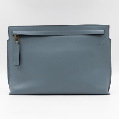 T Pouch Large Shoulder Bag Light Blue Leather