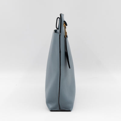 T Pouch Large Shoulder Bag Light Blue Leather