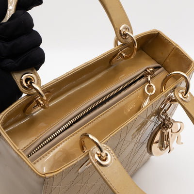 Lady Dior Medium Yellow Patent Leather