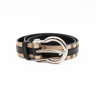 Vintage Slim Belt Nova Check Black Leather 80/32