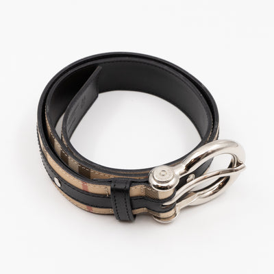 Vintage Slim Belt Nova Check Black Leather 80/32