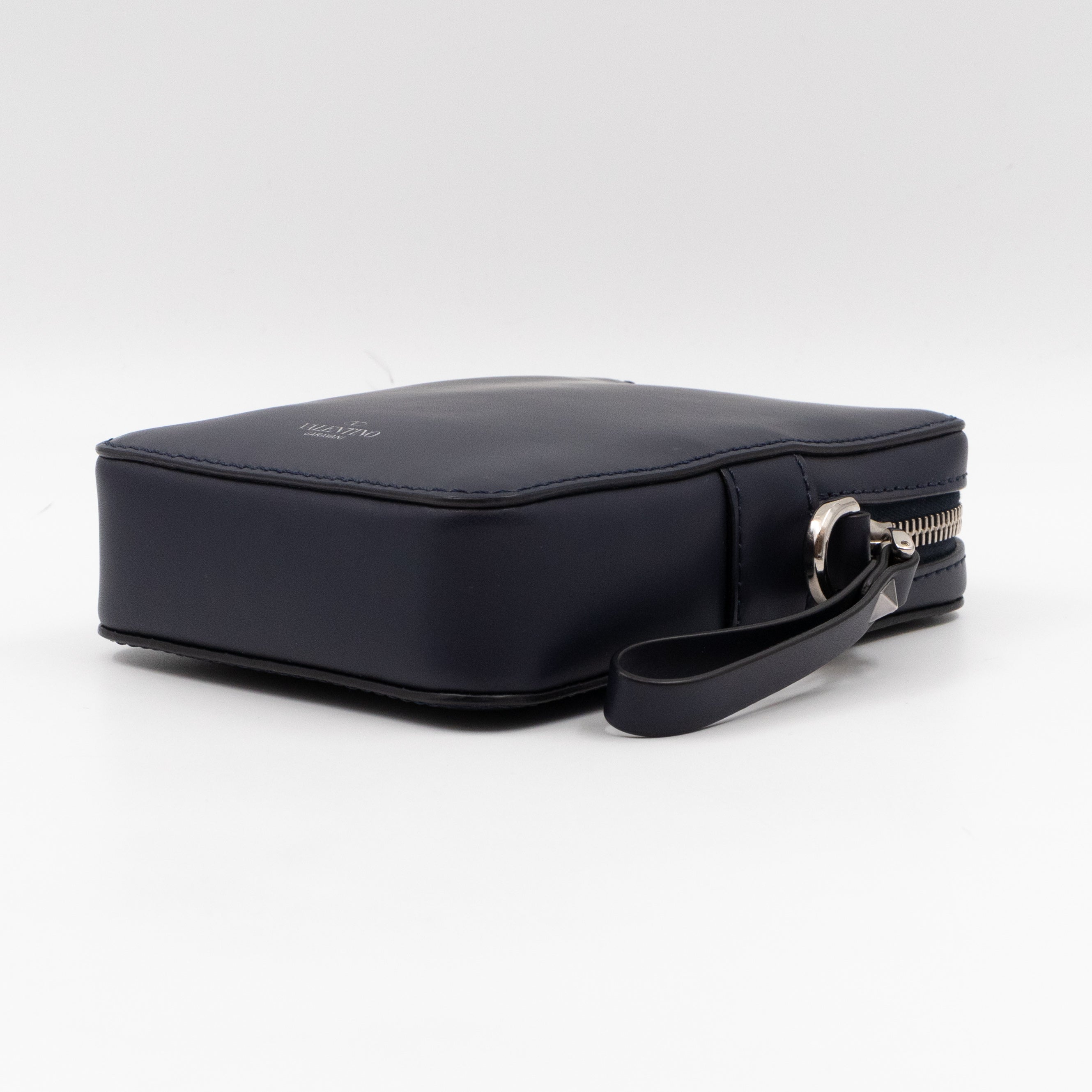 VLTN Logo Small Crossbody Blue Leather