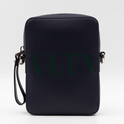 VLTN Logo Small Crossbody Blue Leather