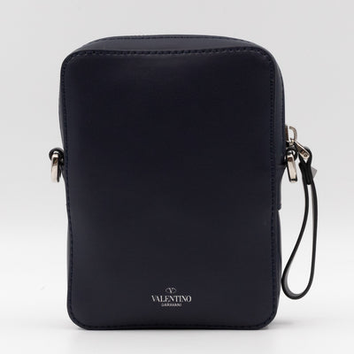 VLTN Logo Small Crossbody Blue Leather