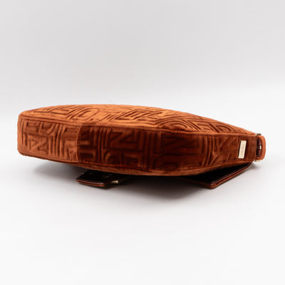 Baguette Logo Embossed Crystal Bronze Velvet Leather