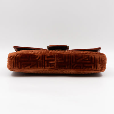 Baguette Logo Embossed Crystal Bronze Velvet Leather