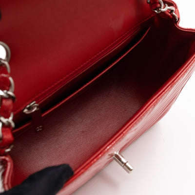 Classic Flap Mini Square Chevron Red Patent Leather
