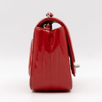 Classic Flap Mini Square Chevron Red Patent Leather
