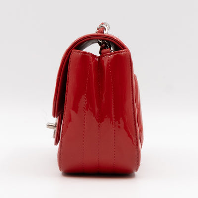 Classic Flap Mini Square Chevron Red Patent Leather