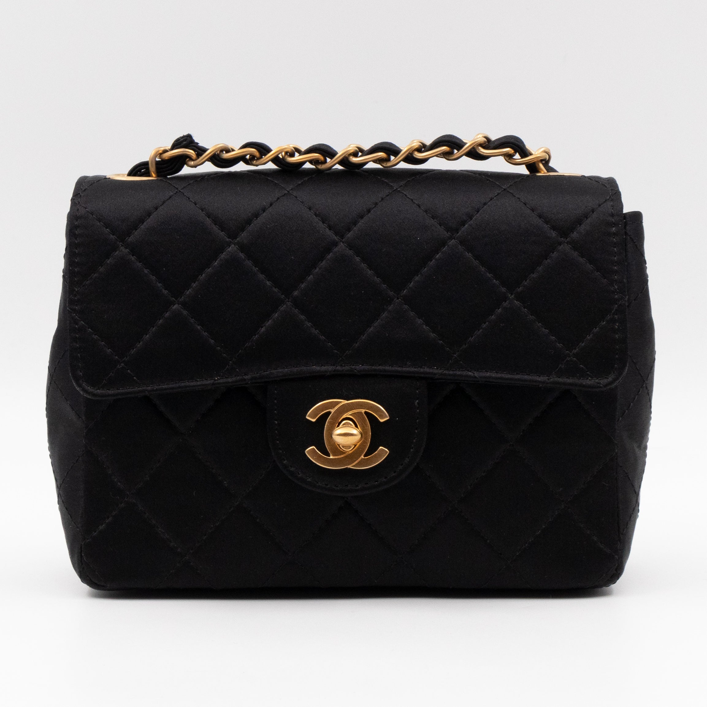 Classic Flap Mini Square Black Satin Vintage