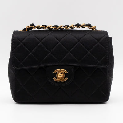 Classic Flap Mini Square Black Satin Vintage
