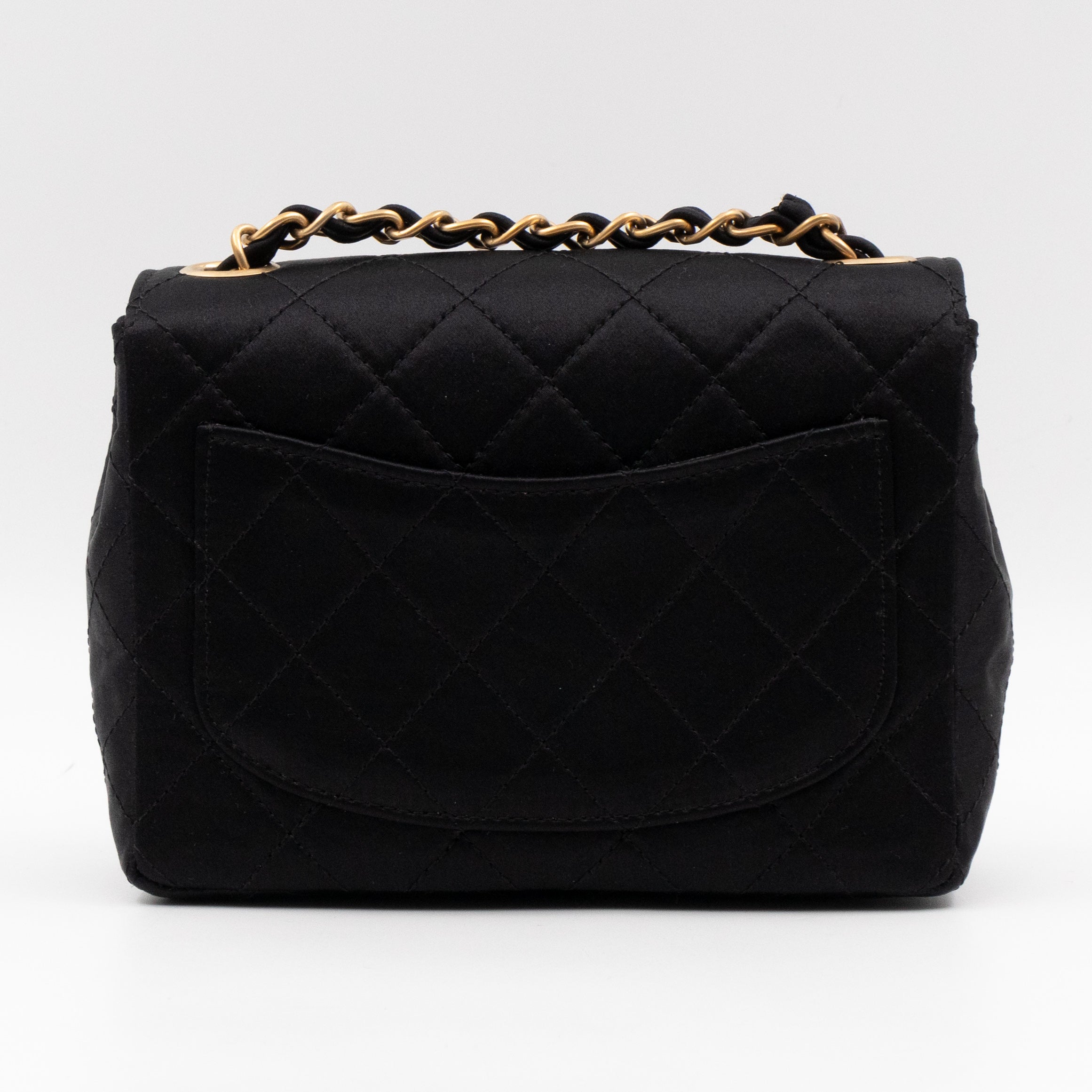 Classic Flap Mini Square Black Satin Vintage