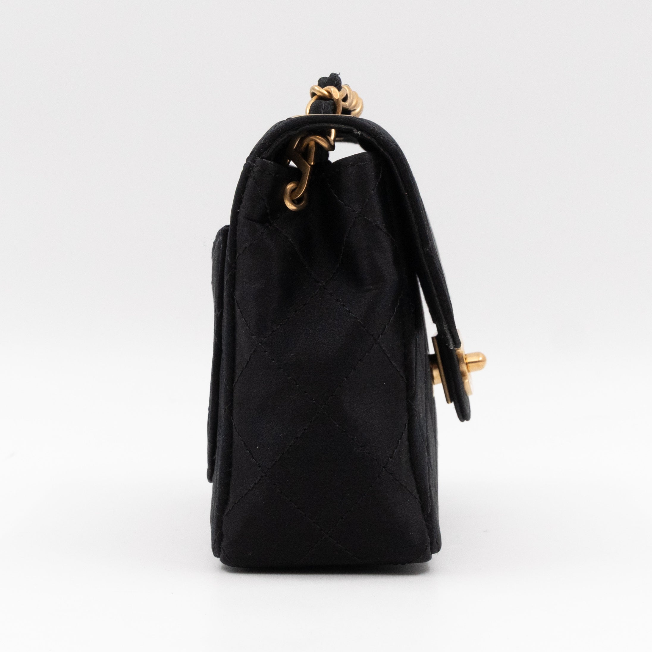 Classic Flap Mini Square Black Satin Vintage