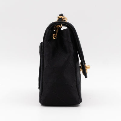 Classic Flap Mini Square Black Satin Vintage