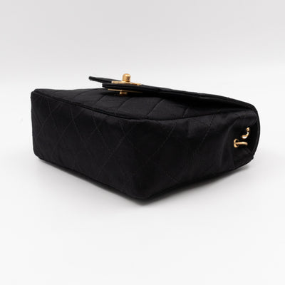 Classic Flap Mini Square Black Satin Vintage