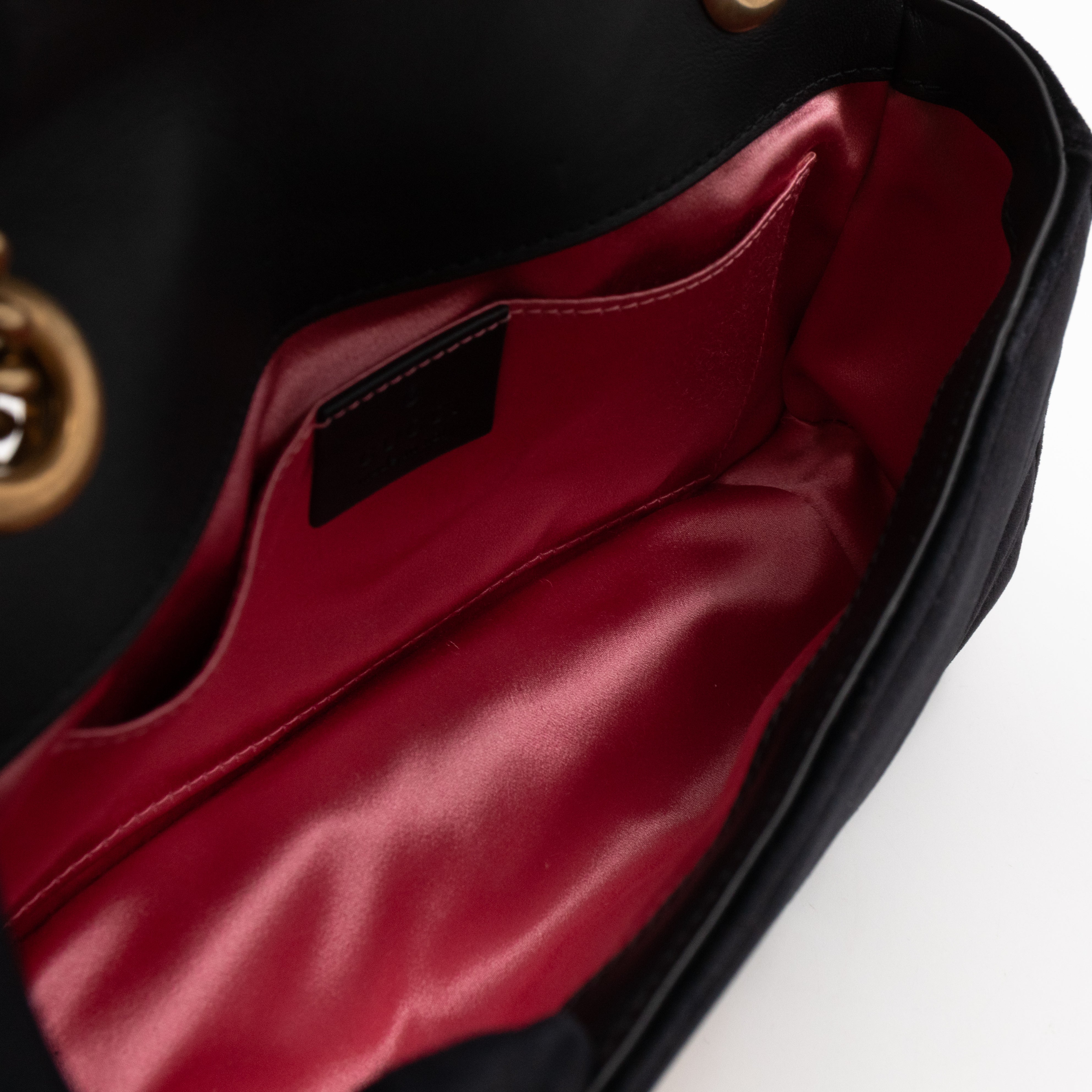 GG Marmont Flap Mini Black Velvet Aged Gold