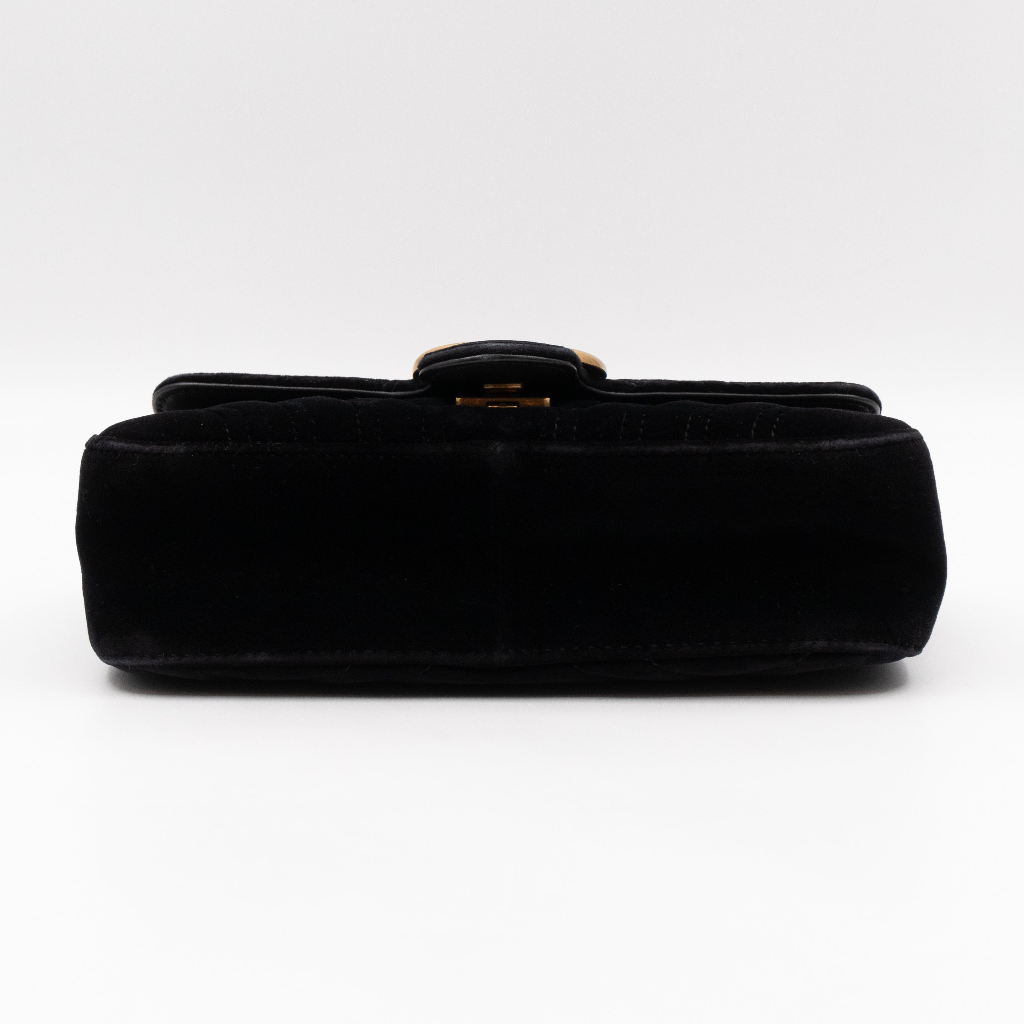 GG Marmont Flap Mini Black Velvet Aged Gold