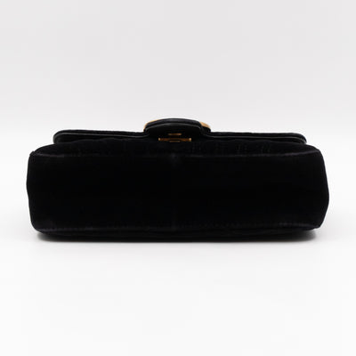 GG Marmont Flap Mini Black Velvet Aged Gold